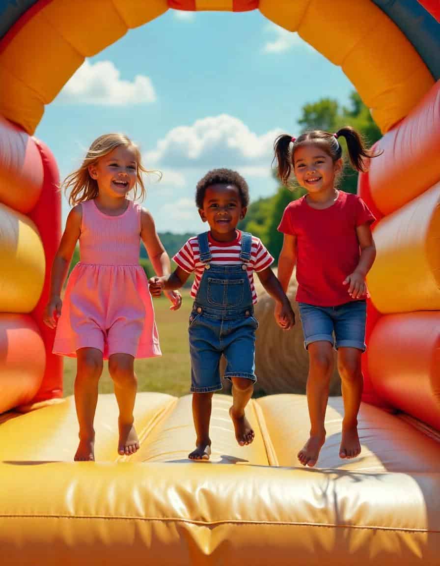 lifestyle image with children having fun on a bouncy castle